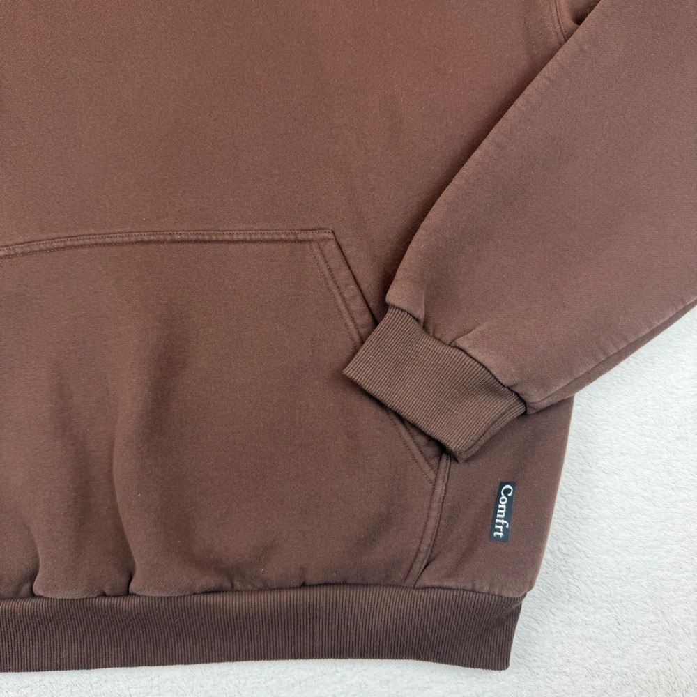 Comfrt Hoodie Chocolate Brown Heavyweight Fleece Pullover Mens L Puff Logo - Picture 6 of 15